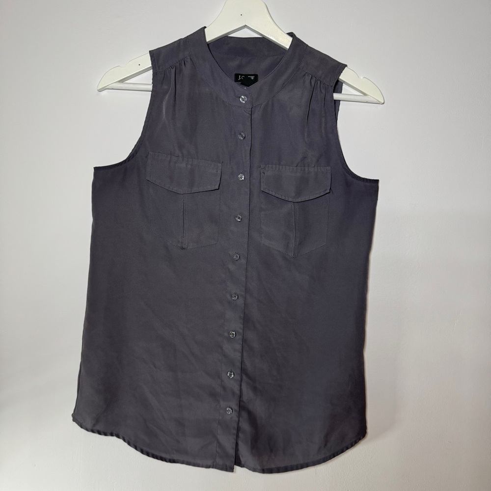 J.Crew Women’s Sleeveless Utility Button-Up Blouse in Gray Size 2